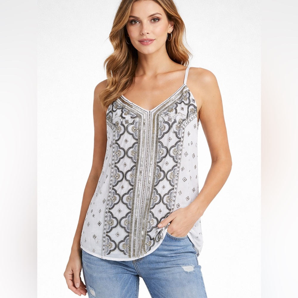 Sequined White House Black Market  Boho Cami Top
